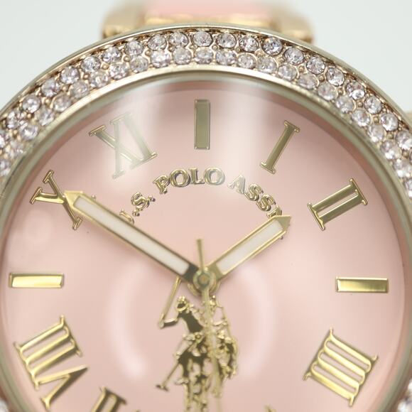 US POLO ASSN Ladies Pink Gold Tone Watch 40mm Jewel Bezel with New Battery - Picture 6 of 13